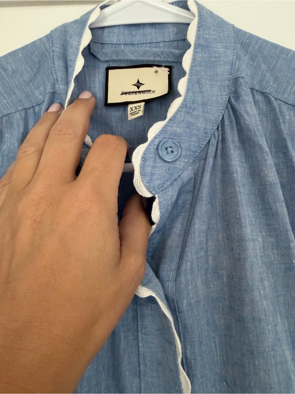 NWT Tuckernut Chambray Blue Button-Front Short Sleeve Tunic Dress XXS $228 - Picture 3 of 8